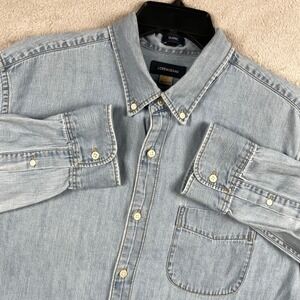 J Crew Denim Shirt Mens Large Blue Light Wash Pocket Western Long Sleeve Button
